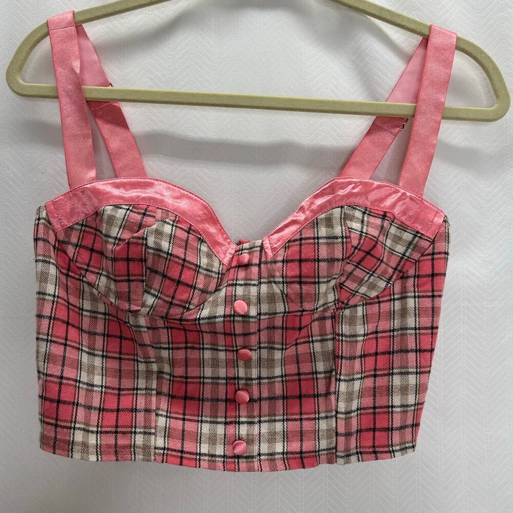 Sugar Thrillz pink plaid crop top medium gothic festival